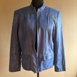 Alfred Dunner Blue Faux Suede Lined Jacket With Pockets Women’s Size 12P